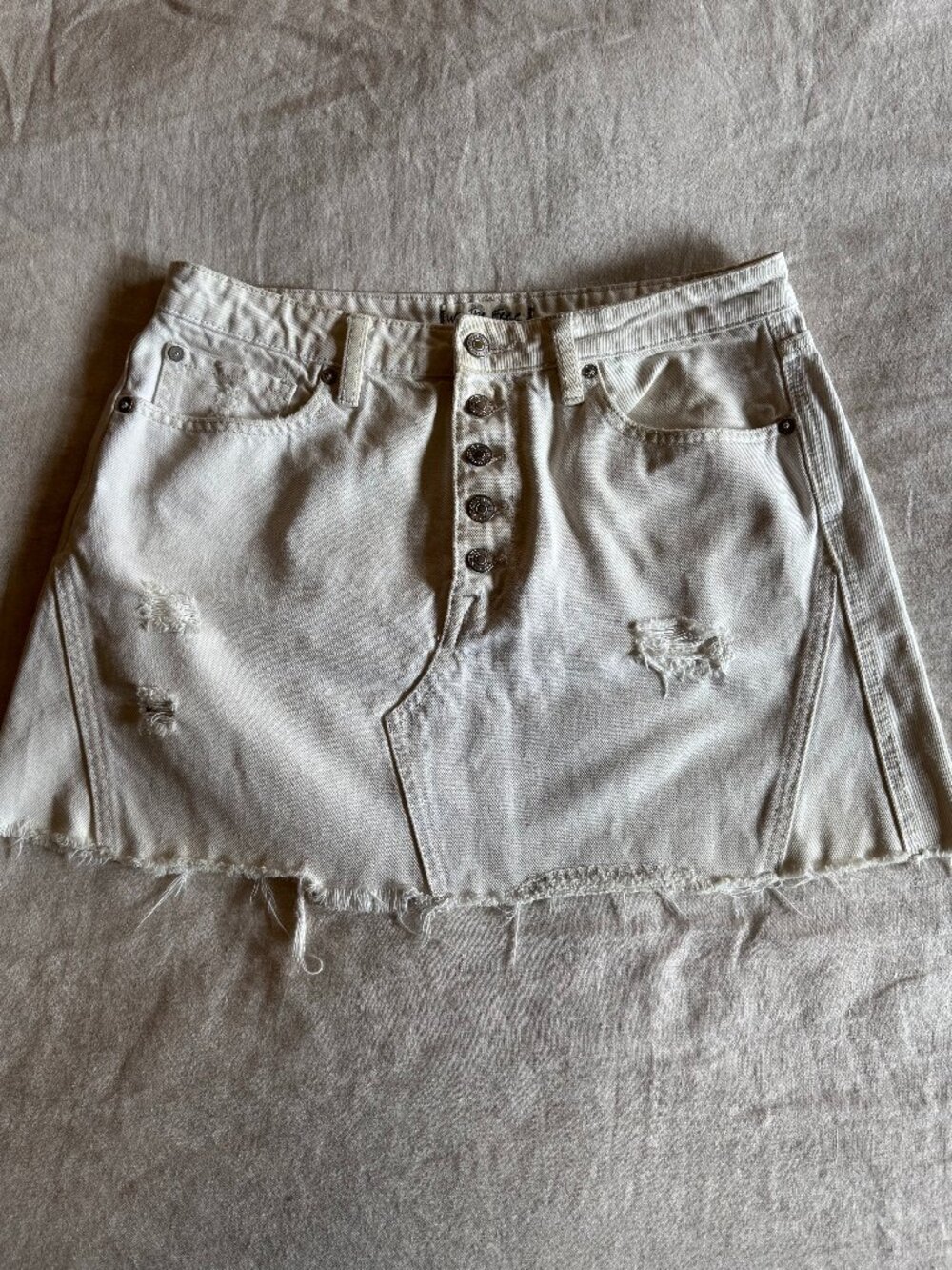 We The Free (Free People) Women's Distressed Denim Miniskirt 30 White